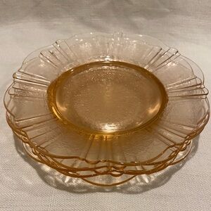 Vintage 5 glass plate set -American Sweetheart Pink Depression Glass summertable
